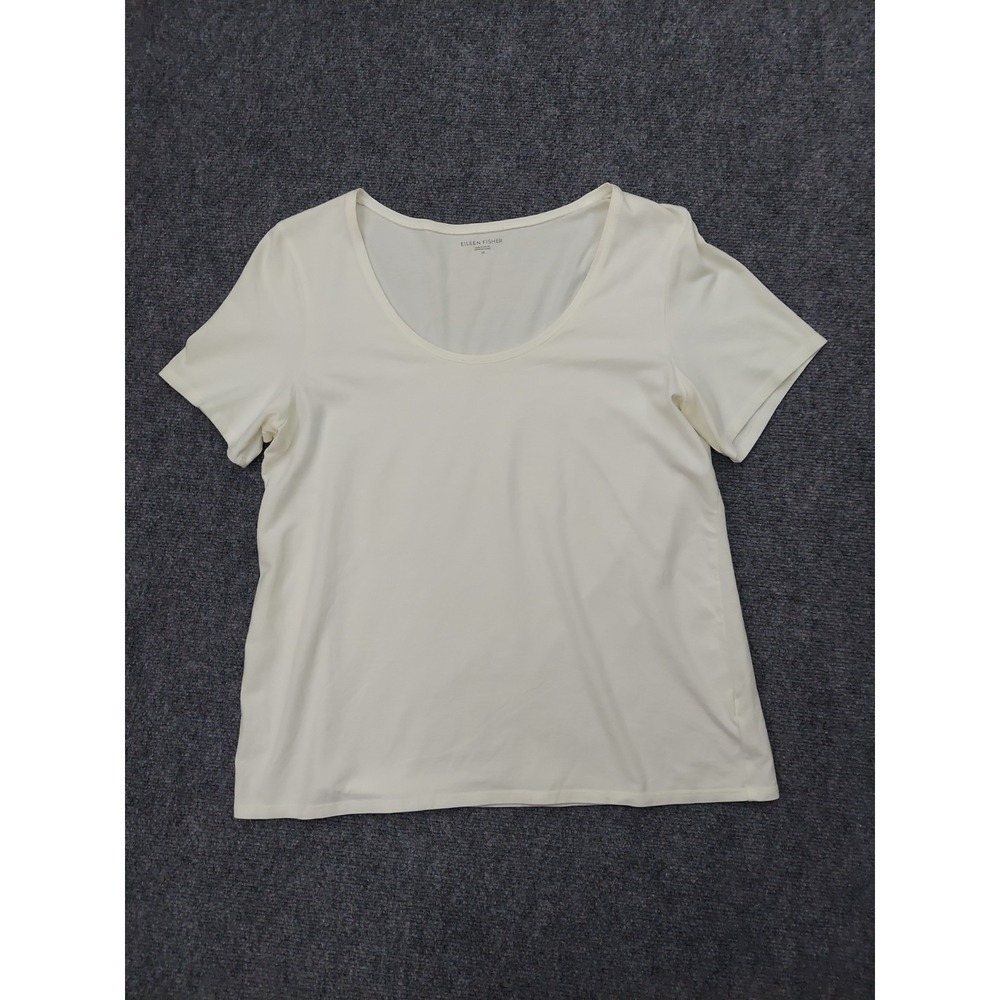 Eileen Fisher Top Womens Medium White Scoop Neck Organic Cotton‎ Stretch Tee